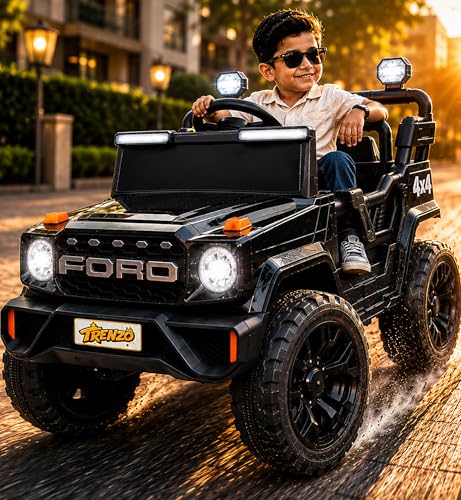Image of Trenzo Kids Electric Ride On Car for 2-6 Years | 4x4 Style Battery Operated Toy Car with Steering Wheel, Music, LED Lights | Indoor & Outdoor Ride On Vehicle for Boys & Girls