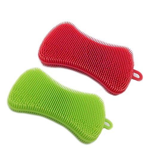 VANTIYAUS Spugne in silicone (2 confezioni) Spazzola in spugna per lavastoviglie in silicone per la pulizia della cucina, resistente all'udito, antiaderente (macchia, spazzola, lavaggio)