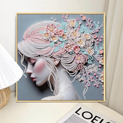 Image of AiYuanzsh Special Shape Diamond Painting Kits for Adults, 5D Crystal Rhinestone Diamond Art Canvas, DIY Paint by Diamonds Craft Kit, Sparkling Woman Profile Diamond Painting for Home Wall Decor Gift