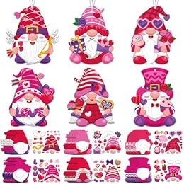 Chiisong 48 Pcs Valentine's Day Craft Kits DIY Valentine's Heart Craft Ornaments Kit Make Your Own Valentine Crafts for Gift Home Game Activities(Gnome)