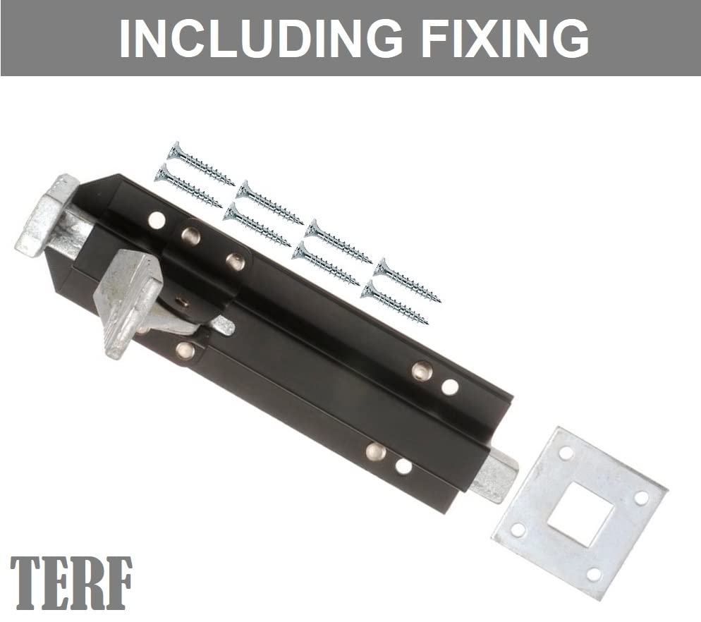 TERF® Heavy Duty Foot Operated Gate Door Bolt 200mm (8 inch) Including Fixing Screw Black Foot Operated Door Gate Bolt For Garage Door Garden Gate Lock Shed and Multi Purpose Use - Image 2