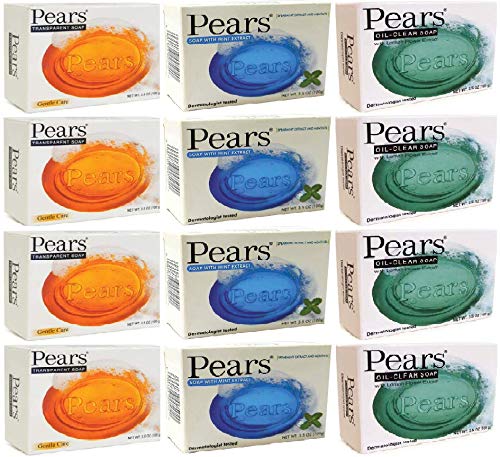 PEARS BAR SOAP VARIETY PACK 12 MINT EXTRACT LEMON & ORIGINAL