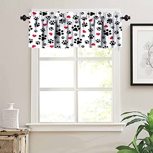 Paw Window Valances With Rod Pocket Hand Drawing Like Paw Prints Cartoon Pattern Drawing Style Animal Valances Curtains For Kitchen Bedroom And Living Room Decoration 54X18 Inch #TOP2