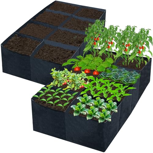 2 Pack 6x3x1ft Fabric Raised Garden Beds 128 Gallon 8 Grids Rectangle Plant Grow Bags Durable Outdoor Gardening Planting Container Planter Pot for Growing Herbs Flowers Vegetables Potatoes Chillies