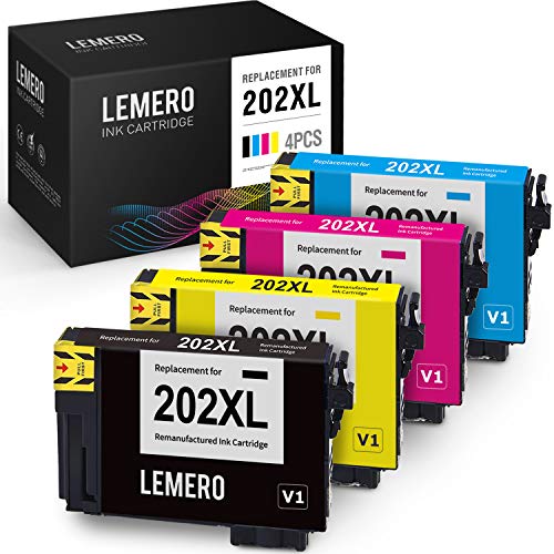 LEMERO V1 Version Remanufactured Ink Cartridge Replacement for Epson 202 202XL to use with Workforce WF-2860 Expression Home XP-5100 (Black Cyan Magenta Yellow, 4 Pack) LEMERO V1 Version Remanufactured Ink Cartridge Replacement for Epson 202 202XL to use with Workforce WF-2860 Expression Home XP-5100 (Black Cyan Magenta Yellow, 4 Pack)