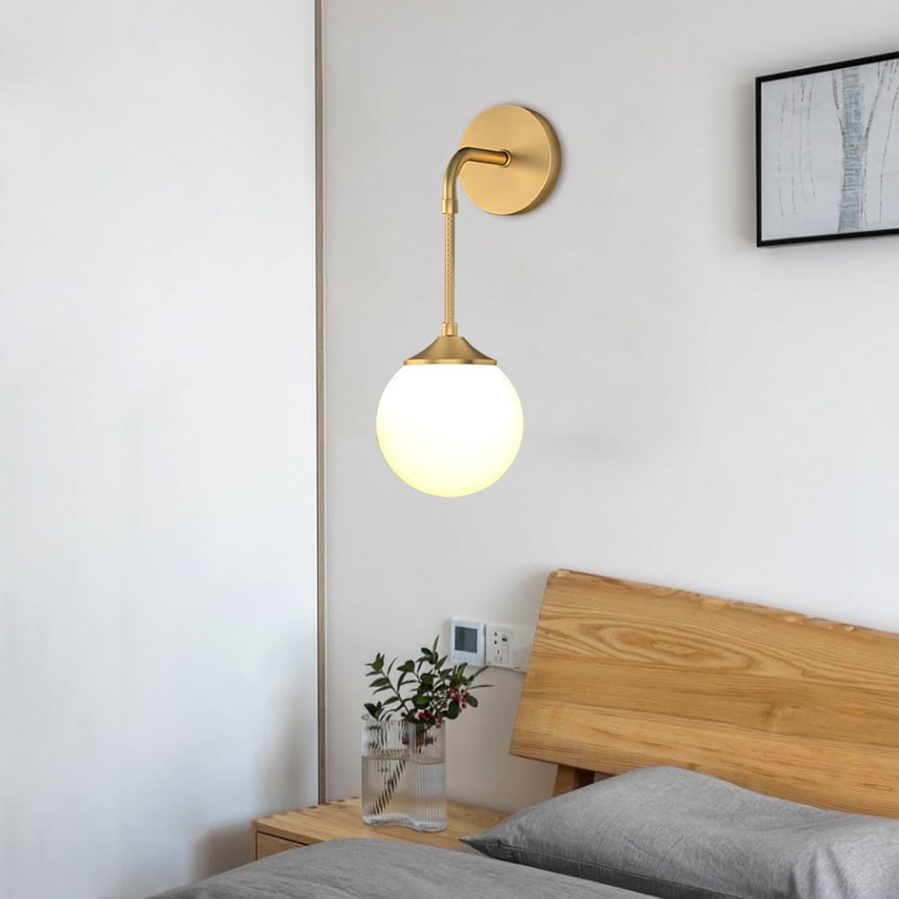 Żyrandol łazienkowy, nowoczesna lampa ścienna do lustra dzięki uprzejmości oświetlenie, szklany globus, sypialnie, salon, korytarz, kuchnia, miękkie oświetlenie, gniazdo E27, co (rozmiar