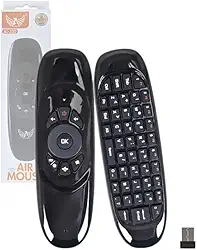 Controle Air Mouse com Teclado QWERTY, Sensor de Movimento 2.4GHz, 10m Alcance, para Smart TV e PC