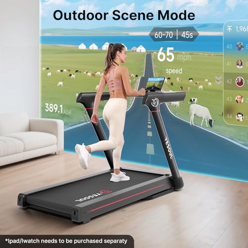 Image of YESOUL Treadmill for Home with 0% /10% Auto Incline, Folding Treadmill with Large 47 inchx18 inch Running Belt, 300 lbs Capacity, LED Display & Smart APP