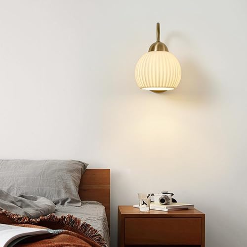 Miniatura 4 de Aplique de pared de cerámica blanca vintage, lámpara de pared con cable de madera, lámpara de pared retro E26E27, iluminación de base para sala de