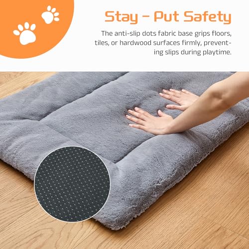Image of Washable Dog Crate Bed Mat for Medium /Large Dogs - All-Season Comfort with Ultra-Soft Flannel & Heavy-Duty Support (Gray, 36''L*23''W)