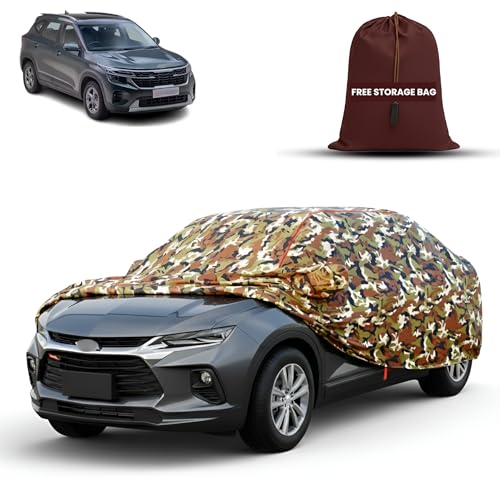 Image of MORNYRAY Car Cover for Kia Seltos | Fully Waterproof Car Body Cover | with Mirror & Antenna Pocket | Dustproof, Windproof & Anti-Scratch Lining, Camouflage