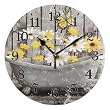 JUNZAN Orologio da parete silenzioso per vasca da bagno a forma di margherita, decorazione per interni, senza ticchettio, 25,4 cm, rotondo, piccolo, per ospedale, aula casa, soggiorno