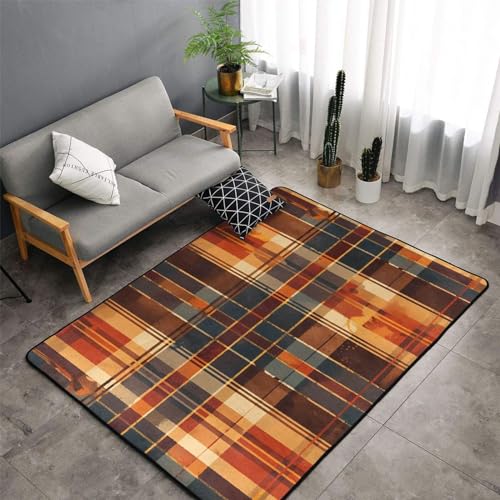 Tapis imprimé rétro écossais velours fin lavable résistant 150x100