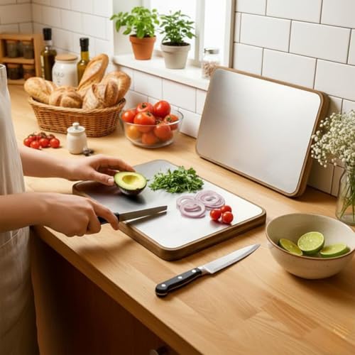 Image of Btop Stainless Steel Chopping Board, Corrosion Resistant, Waterproof, Rust-Proof, Professional Kitchen Equipment (Steel & Wood Dualside Medium Size Chopping Board)