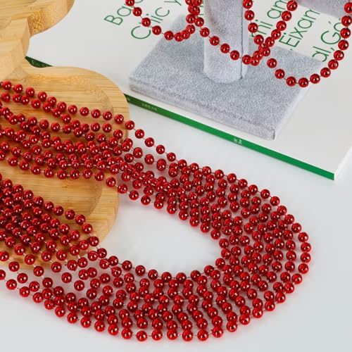 Image of EOBOH 72PCS Bead Necklace, Red Christmas Bead Stuff Party Favors, 33 inch Necklaces Festival Parade Throw Accessories for Wedding Birthday Valentines Mardi Gras Christmas Celebrations Decorations