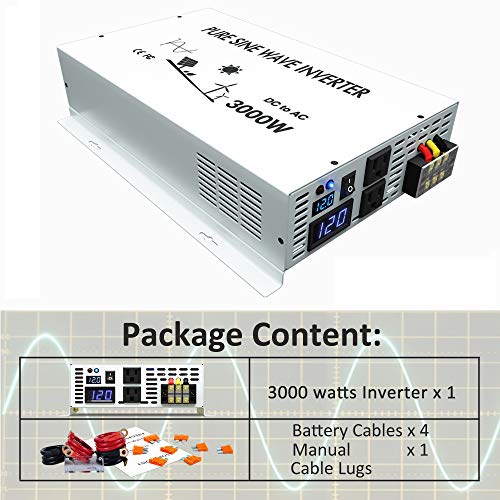 WZRELB DC to AC Converter Off Grid Pure Sine Wave Power Inverter Generator (3000w 12v 120v)