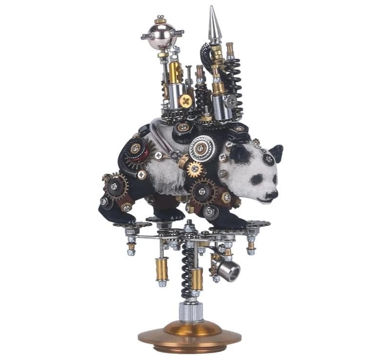 Modelo 3D de metal, Panda blanco y negro con castillo ambulante Kit de modelo de metal DIY Rompecabezas de metal 3D Kit de construcción de metal cortado con láser