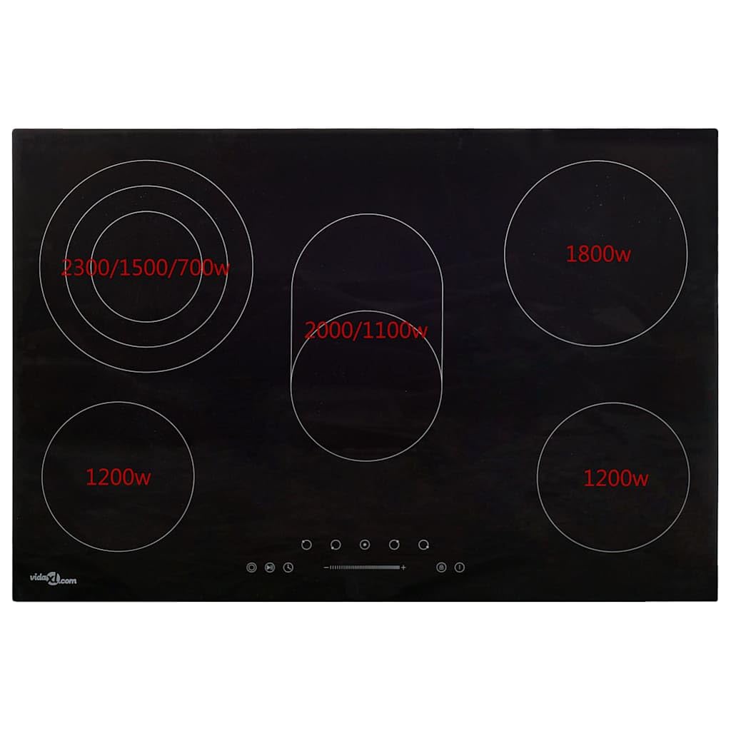 Płyta grzewcza ze szkła ceramicznego, 90 cm, wbudowana płyta kuchenna z 5 strefami grzewczymi TouchControl, 8500 W, samowystarczalna płyta elektryczna, czarna
