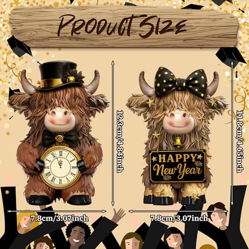 2 Pcs Happy New Year Highland Cow Figurines Decor, New Year Gifts - Image 3