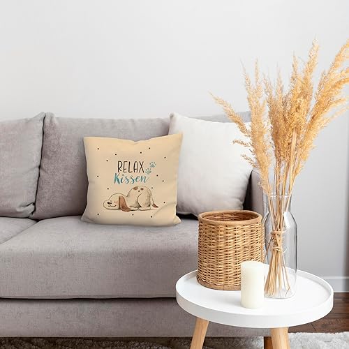 Sofakissen Leinen Hund mit Spruch Relax Kissen Dekokissen mit Füllung und Bezug 40x40 mit Motiv