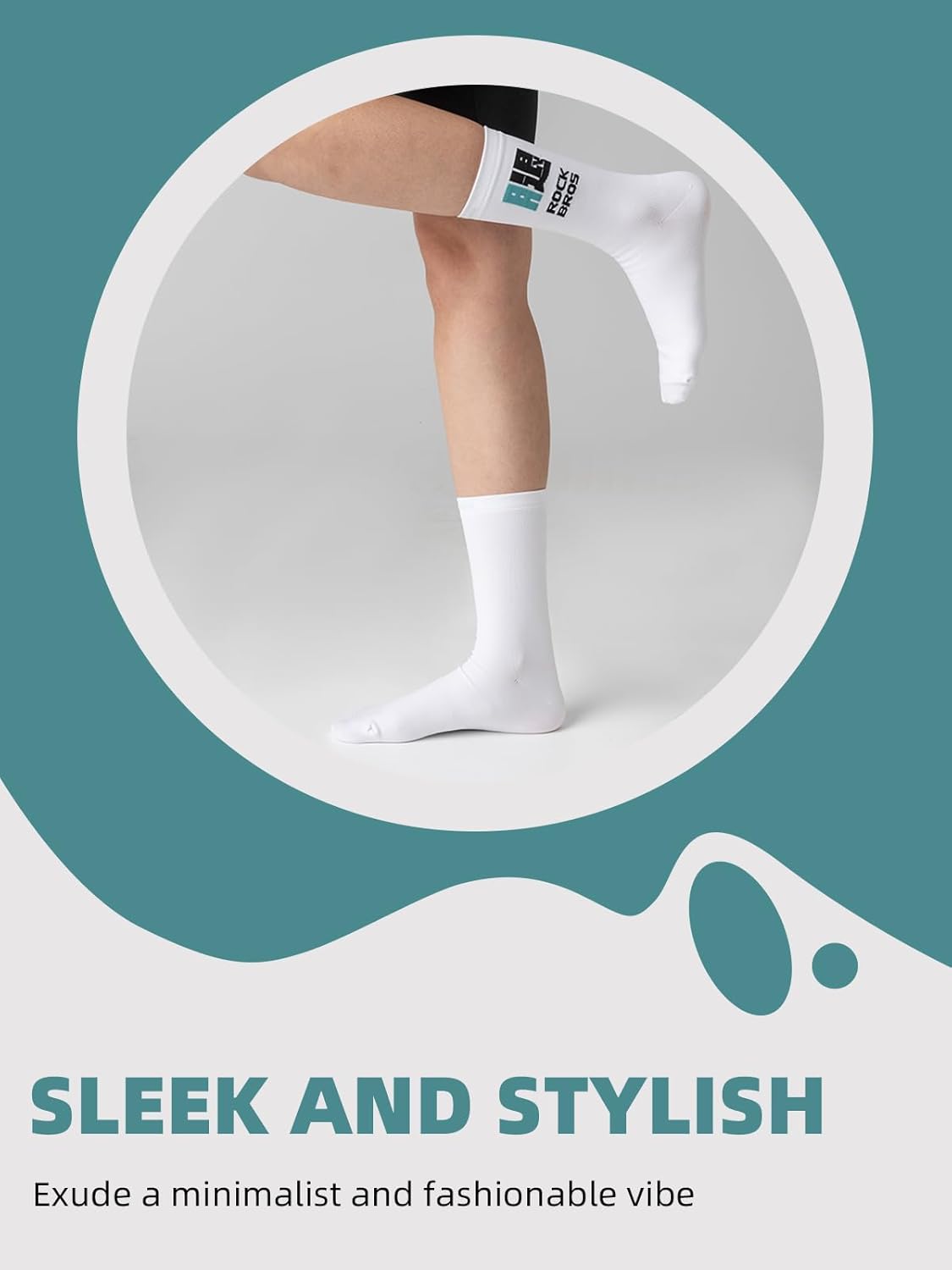 ROCKBROS Cycling Socks, Mountain Bike Socks, White Cycling Socks for Men Women, Compression Fit, Suitable for Running, Hiking - Image 4