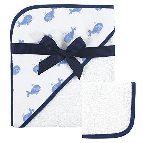 Image of Hudson Baby Unisex Baby Cotton Hooded Towel and Washcloth, Whale, One Size