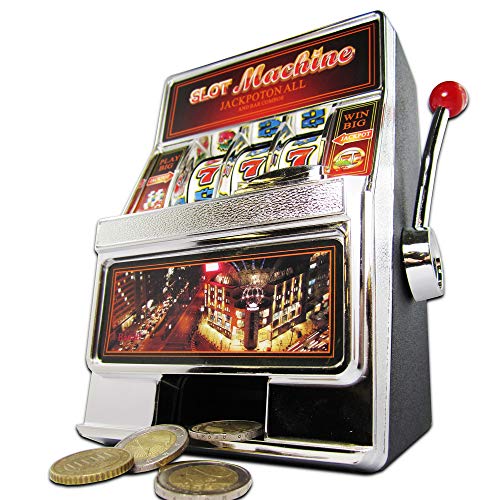 MostroMania Salvadanaio Slot Machine con Leva, Effetti Sonori e Luci Colorate, Macchinetta da Casinò in Miniatura, Slot Machine Stile Las Vegas, Giochi Arcade