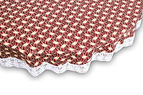 Image of The Furnishing Tree Round Shaped 6 Seater Table Cover WxL 72x72 inches with White Border lace
