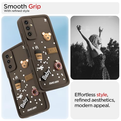 Image of Pikkme Back Cover for Samsung Galaxy M13 4G | Cute Fun Cartoon 3D Bear Silicone Full Body Protection Bumper Cover (Brown)