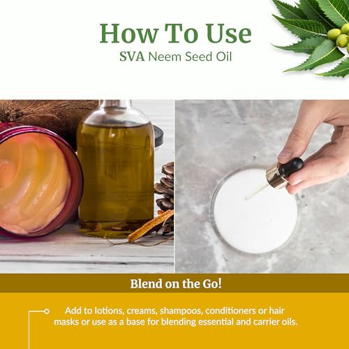 Image of SVA Organic Neem Seed Carrier Oil, Huge Bottle, 32 Fl Oz (946 ml) | Neem Seed Oil for Hair Care, Scalp Massage, Skin Care, Face Care, Body Massage, Spray & DIY Beauty Blends, Large Bottle