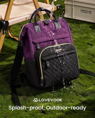 Image of LOVEVOOK Laptop Backpack Women Quilted Teacher Nurse Work Backpack Purse | Large Cup Holder, Professional Waterproof Travel Backpack, Urban Computer Bag Casual Daypack for College Business Office Gift