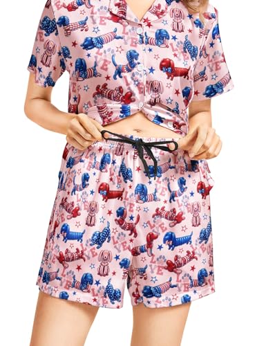Image of Women's Pajama Sets Funny Pajamas for Women Set Comfortable 2 Piece Button Down Tops & Shorts Sleepwear Short Sleeve