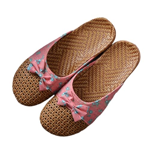 Vine Grass Woven Slippers in Summer Linen for Indoor Living, Anti Slip Mat Bamboo Sandals Flax Tatami Closed Toe Non Skid Rubber Soles-Breathable Sweat-Wicking Summer Slide Comfortable Home