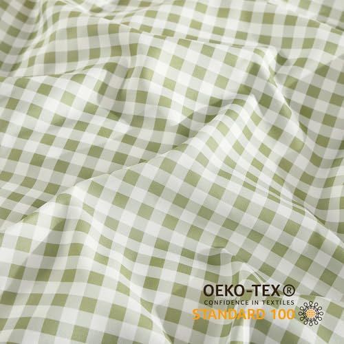 Image of Andency Gingham Duvet Cover Queen Size, Sage Green Checkered Plaid Bedding Set, 3 Pieces Soft Prewashed Polyester Comforter Cover with Zipper Closure & Corner Ties