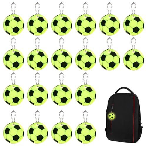 LIQWEI 20 Stück Reflektor Anhänger Fussball Sicherheits Schlüsselanhänger Fußball Reflektoren Anhänger mit Kette Leuchtanhänger Schulranzen für Schultasche Kleidung Rucksack Haustiere