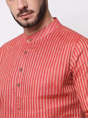 Image of Vastraa Fusion Men's Printed Kurta Pure Cotton Long Kurta, Round Collar, Full Sleeves, Button Kurta, Ethnic Wear