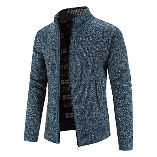 Cardigan Sweater Full Zip Mens Casual Long Sleeve Knit Sweaters Stand Collar Thick Thermal Outwear with Zipper Pockets