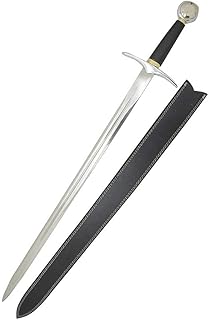 Medieval Warrior Knights Templar Long Sword with Sheath Steel Guard, Leather Wrapped Handle