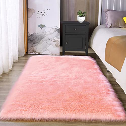 Latepis Rosa Teppich 90x150 cm Plüsch Shaggy Weich Fellimitat Teppich Schaffell Kunstfell Teppich...