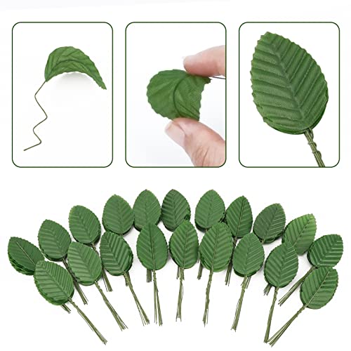 MWOOT 200 Stück Basteln Kunst Blätter, Künstlich Einzeln Blatt, Gefälschte Blätter für DIY Blumenarrangements Hochzeit Dekorationen, 10CM Grüne Blätter mit Stick