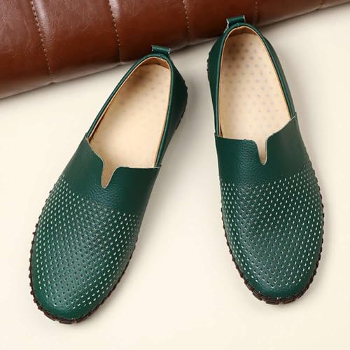 Image of Men's Genuine Leather Loafer Shoes Slip On Soft Walking Shoes Perforated Driving Shoes