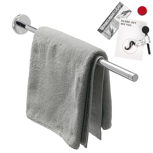 bremermann Serie Bagno Lucente – Barra portasciugamani telescopica con set adesivo, portasciugamani con funzione telescopica adatto per asciugamani e asciugamani ospiti, in acciaio inox cromato
