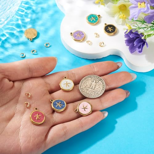 Image of Craftdady Golden Enamel Ocean Animals Pendants Stainless Steel Summer Sea Charms with Jump Ring for Jewelry Making Crafting Necklaces Bracelets Earrings Keychains