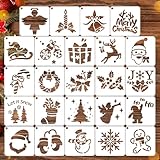 24 Stück Weihnachten Schablonen,Wiederverwendbar Schablonen für Zeichnen,Weihnachtsschablonen Mit Weihnachtsbaum-,Weihnachtsmann-,Schneeflocken-,Schneemann-,Handschuh- und Rentiermotiven