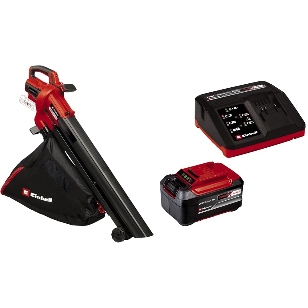 Einhell Akku-Laubsauger VENTURRO 18/210 Power X-Change (18 V, Saugleistung 500 m³/h, Fangsack 45 L, Brushless, Blasfunktion bis 210 km/h, inkl. 5,2 Ah Akku und Fastcharger)