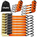 Ratchet Tie Down Strap 8-Pack 15 Ft - 500 lbs Load Cap with 1500 lbs Breaking Limit, Ohuhu Ratchet Tie Downs Logistic Cargo Straps for Moving Appliances, Motorcycle, Orange