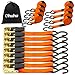 Ratchet Tie Down Strap 8-Pack 15 Ft - 500 lbs Load Cap with 1500 lbs Breaking Limit, Ohuhu Ratchet Tie Downs Logistic Cargo Straps for Moving Appliances, Motorcycle, Orange