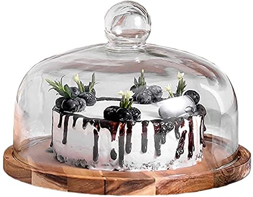 XYIANG Dome Cake Stand Cake Pan, Kitchen Food Preservation Dust Cover Sandwich Jam Dome Rotatable Wooden Plate Banquet Table Cake Stand,Can Be Used for Wedding Dinner (Brown 24.6*24.6*17.8CM)