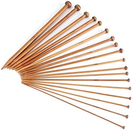 GOTOTOP Knitting Needles Set, 18 Sizes Single Pointed Carbonized Bamboo Knitting Needles for DIY Handmade Sweater Scarf Woolen Items (2mm to 10mm)