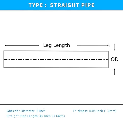 Miniatura 3 de Tubo de escape recto de 2 pulgadas, acero inoxidable T304, ajuste universal, 45 pulgadas de longitud, tubo recto de mandril de 2 pulgadas, 1 unidad